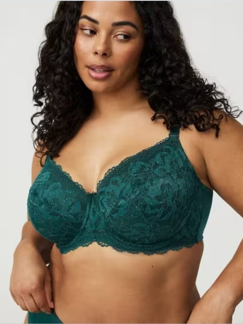 Green Full Coverage Unlined Lace Bra with Dainty Sequins
